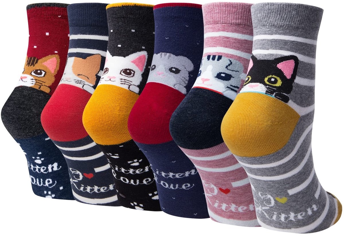 Dailygoods- Dierensokken 6 Paar - Grappige Dierensokken - Comfortabele Sokken - Winterse Sokken - Dames Sokken EU 36-42 - Modieuze Dierenpatronen