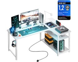 COMHOMA - Schrijftafel met Plank - Hoekbureau met USB en Stopcontact - 120 cm