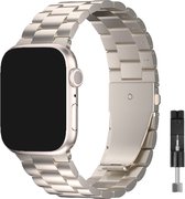 Stravo Stalen bandje - Geschikt voor Apple Watch 46mm (Series 10/11), 45mm (Series 7/8/9), 44mm (Series 4/5/6, SE 1/2/3), 49mm (Ultra 1/2/3) - RVS Horlogebandje - Starlight