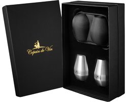 Copain de Vin VinVoyage Bundle Pack - Silver/Zilver – Draagbaar Kristallen Wijnglas met Beschermcase en Carry Bag – Reis Wijnglas – Premium Wijngeschenk
