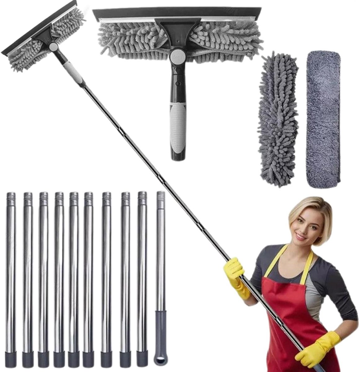 Ruitenwasser Set - Glasbewassing Tool - Ramen Schoonmaken - Uitschuifbare Steel - Verstelbare Lengte - Unieke Kleur