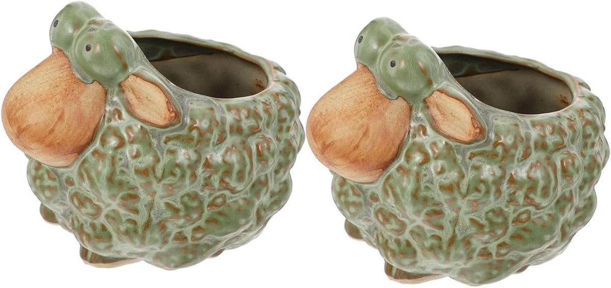 Keramische Bloempotten - Dieren Potten - Planten Decoratie - Schattig Schaap Design - 10 x 8 x 7 cm - Groen