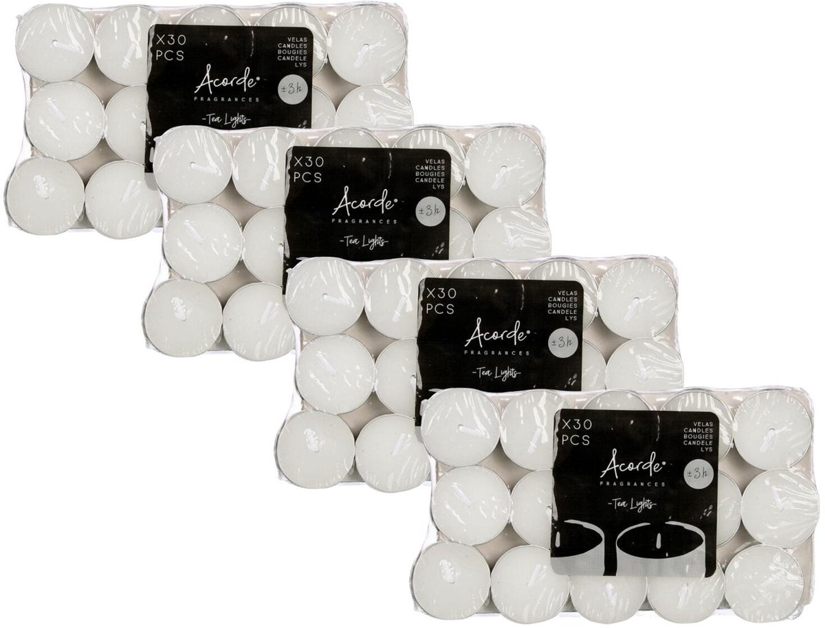 Acorde theelichtjes/waxinelichtjes - wit - 120x - 3 branduren