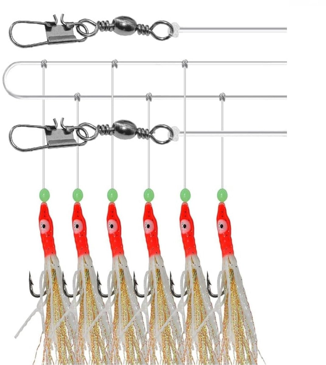 Dailygoods- Haakaas 6-in-1 - Kunstmatige Aas - Nachtlicht - Zeevissen Rigs - Hoog Koolstofstaal - 7 cm - Lichtgevend - Kunstaas