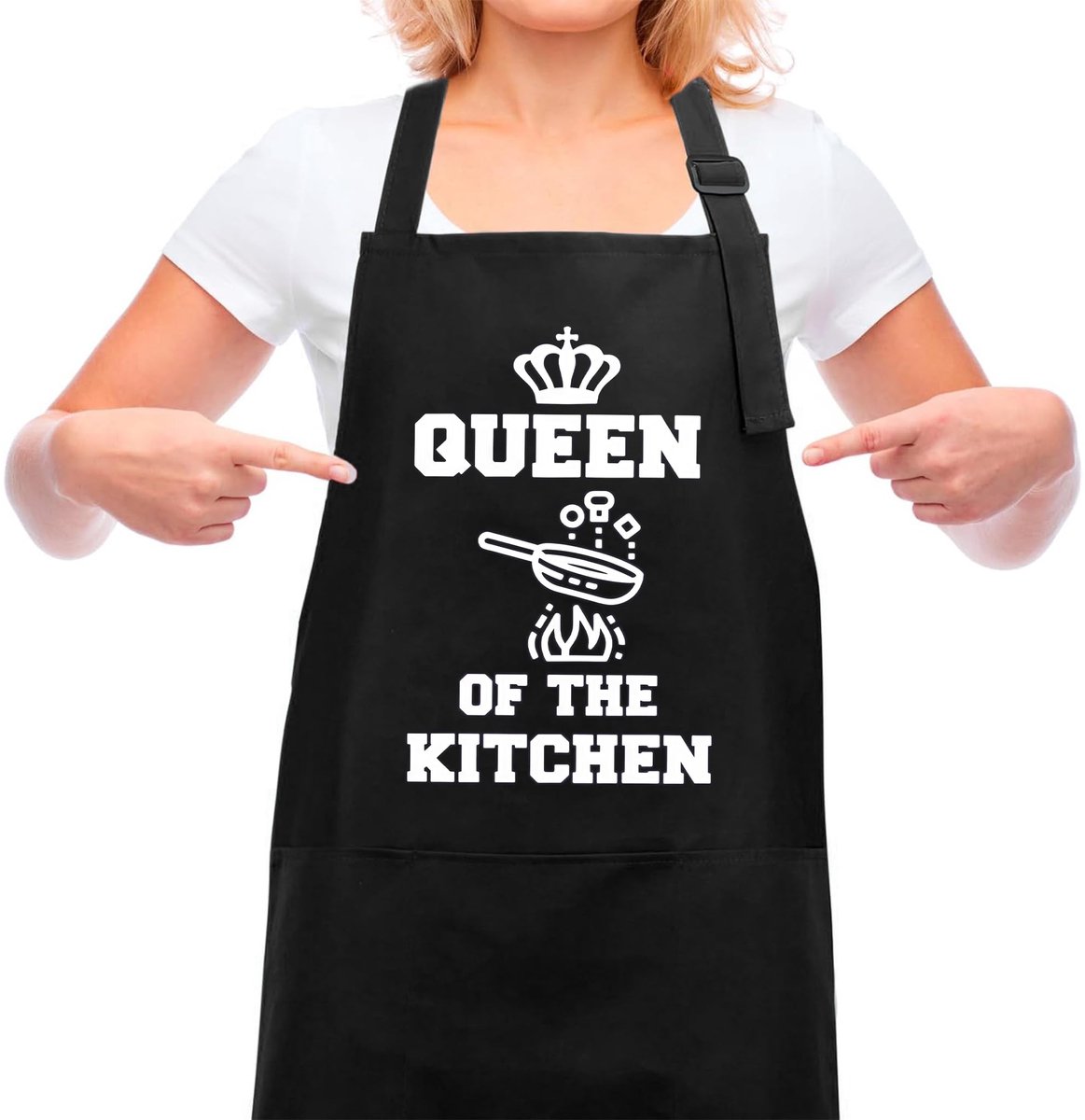 Dailygoods- Kookschort Gepersonaliseerd - Dameskatoen - 2 Zakken - Verstelbaar - Grappig BBQ-Schort - Vuilafstotend Materiaal - Keukenschort
