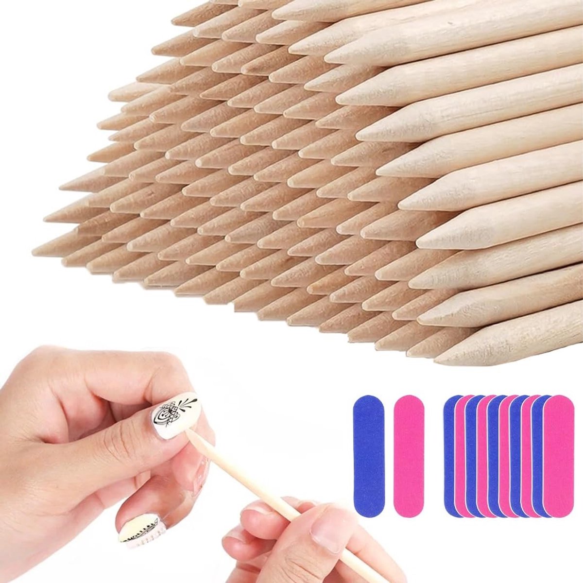 Dailygoods- Manicure Sticks 100 Stuks - Houten Nagelstokken - Schuurstrips 10 Stuks - Natuurlijk en Veilig - Glad en Schoon Oppervlak