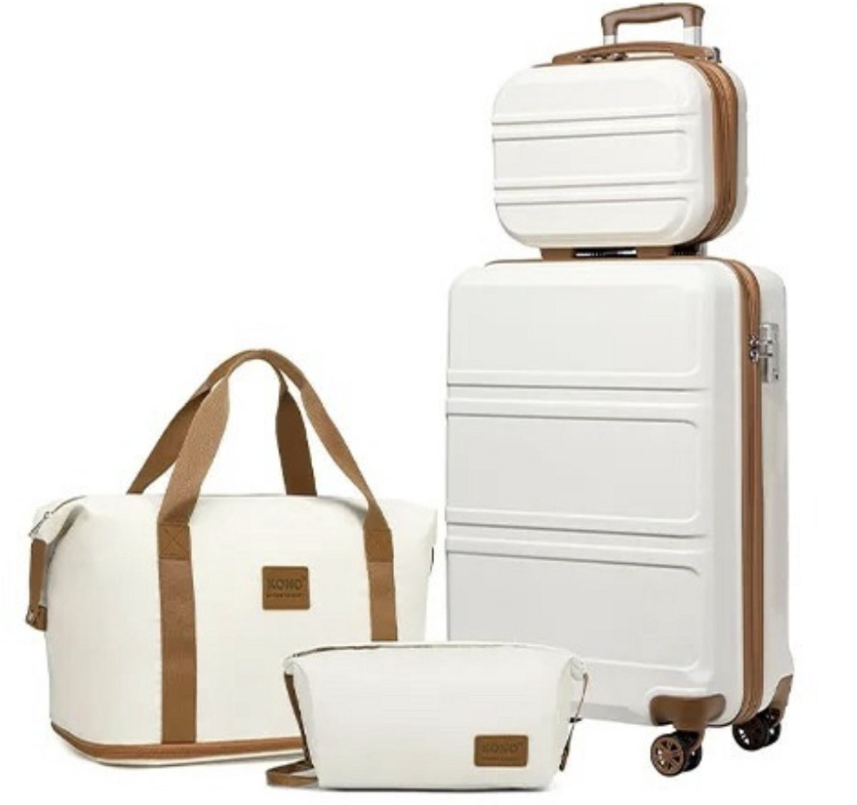 Zerova Kofferset - Reiskoffer - Koffer handbagage - 4 Delig - Harde koffer 20 inch - Lichtgewicht Wit - TSA slot en 360° wielen