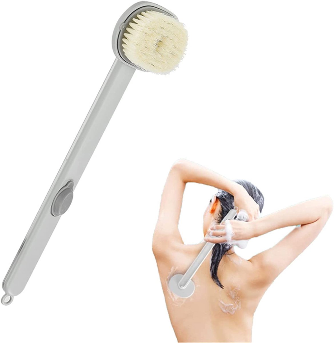 Dailygoods- Badspons met douchegelreservoir - Badborstel - Ergonomische lange handgreep - Dieptereiniging - Massagefunctie - Kunststof 36 x 9 cm