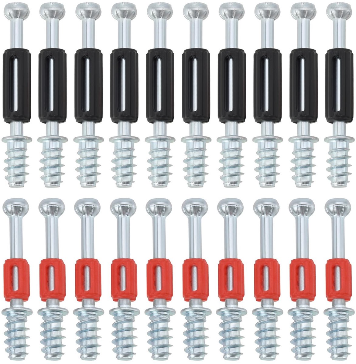Dailygoods- Muurpluggen 200 Stuks - Inschroefbare Connector - Zwarte/Rode Schroeven - 39mm/45mm Lengte - 6mm Draaddiameter - Geschikt voor Meubels - Meubelconnector