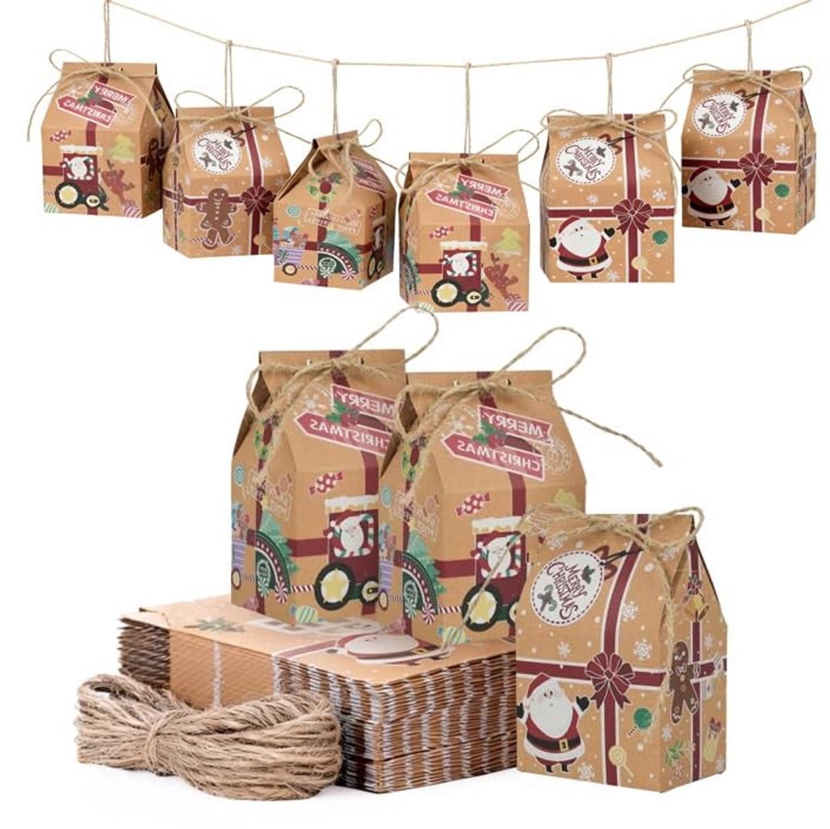 Dailygoods- Cadeauzakjes 30 stuks - Papieren Zakjes - Kerstzakjes - Geschenkzakjes - Hartvormige Stickers - Milieuvriendelijk en Robuust