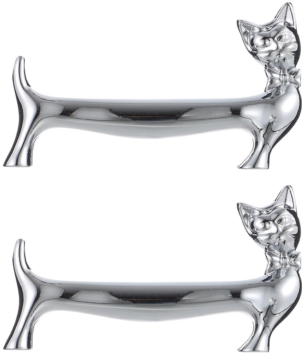 Dailygoods- Eetstokjeshouder Set van 2 - Creatief Kattendesign - Legering - Zilveren Houder - Vintage Decor - Afmetingen 6,5 x 4 x 1,3 cm - Eetstokjesstandaard