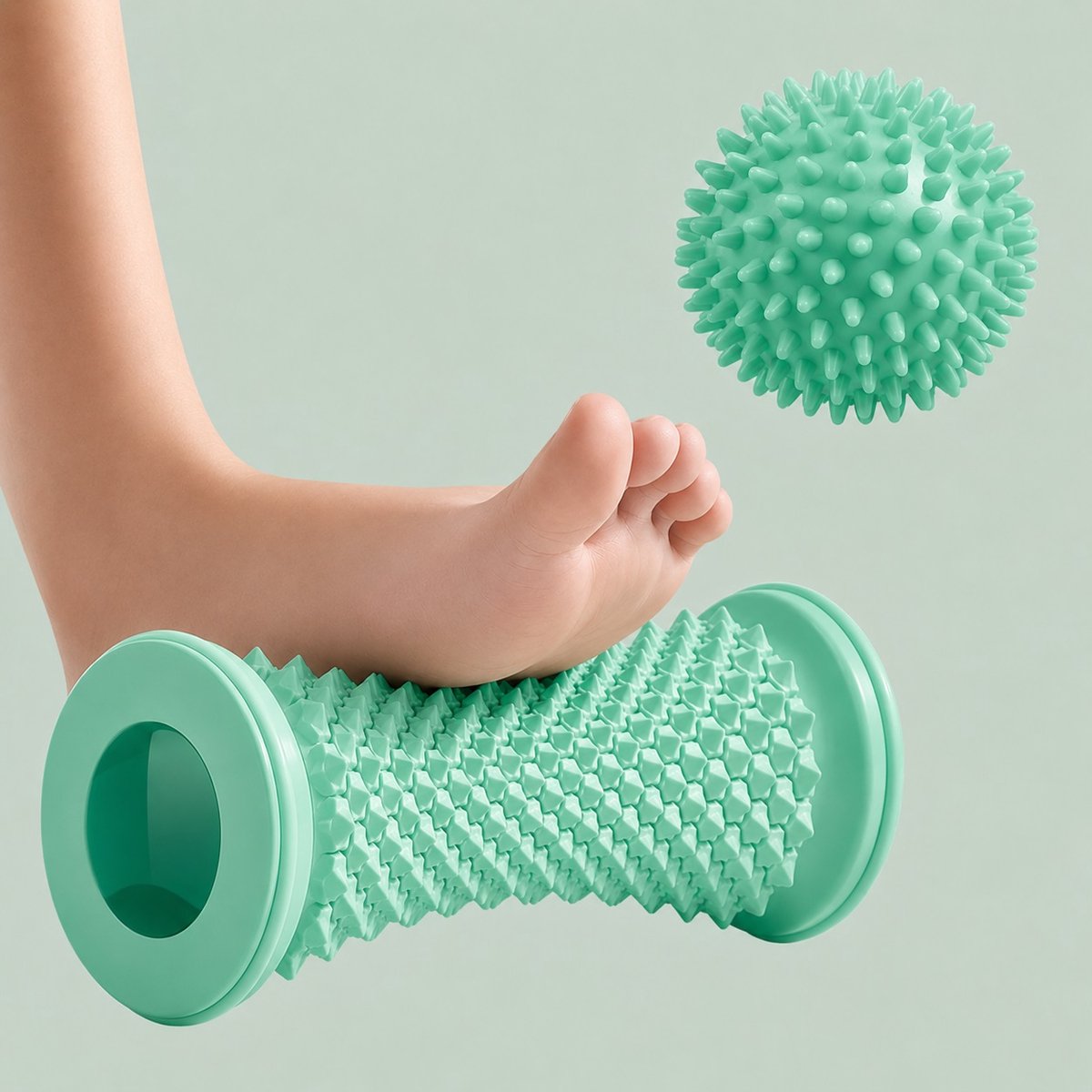 ®SJTOER - 2-Delige Voetmassage Set – Massagebal & Voetroller voor Spierontspanning, Fascia Massage en Herstel | Groen