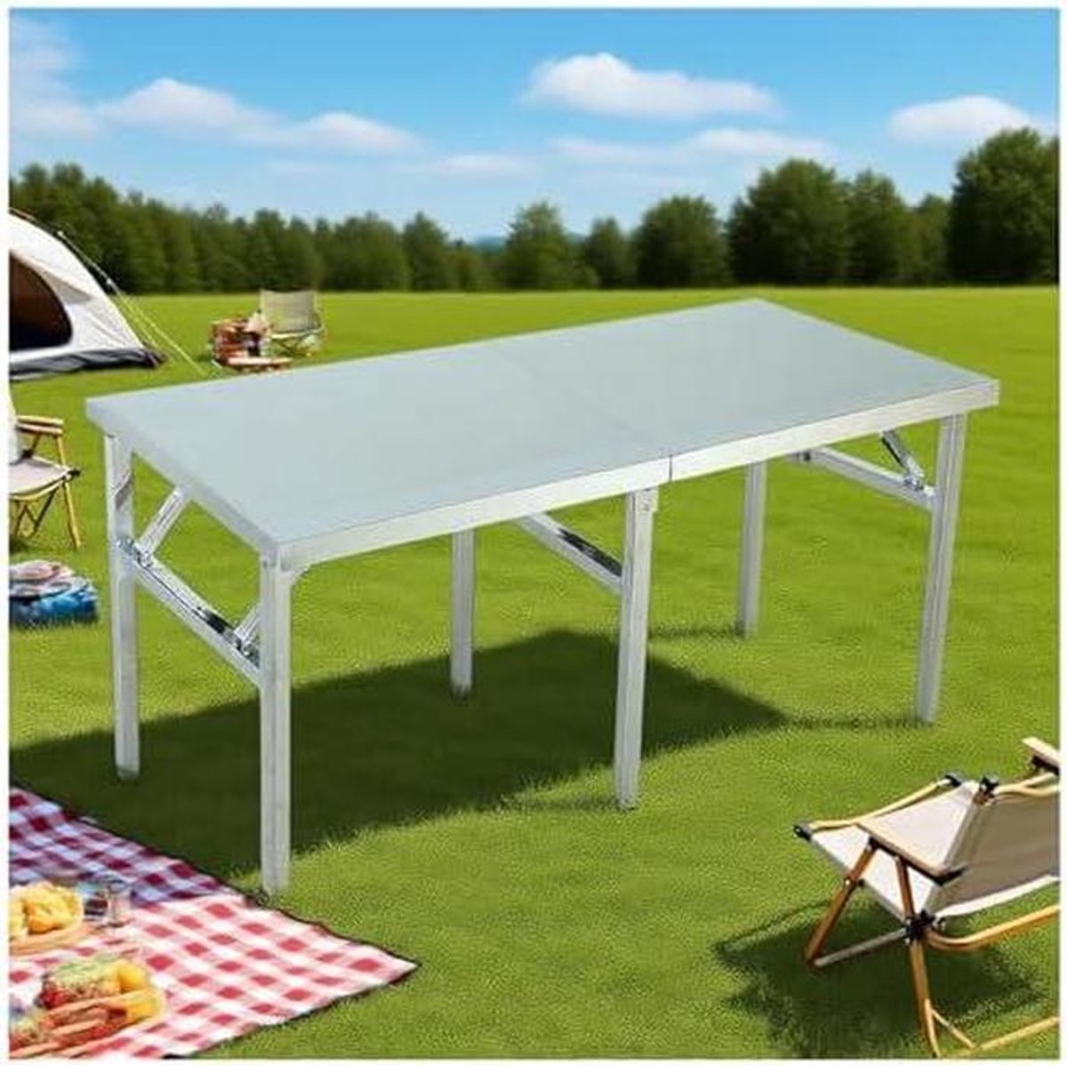 Opvouwbare Werktafel - Klaptafel RVS - Buiten Koken - Dubbel Opvouwbaar - 120 x 90 cm - Zilverkleurig