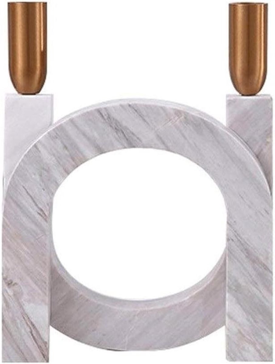 Kandelaar set - Marmeren kaarsenhouder - Sfeervol interieur - Handgepolijst metaal - 2 maten - Wit
