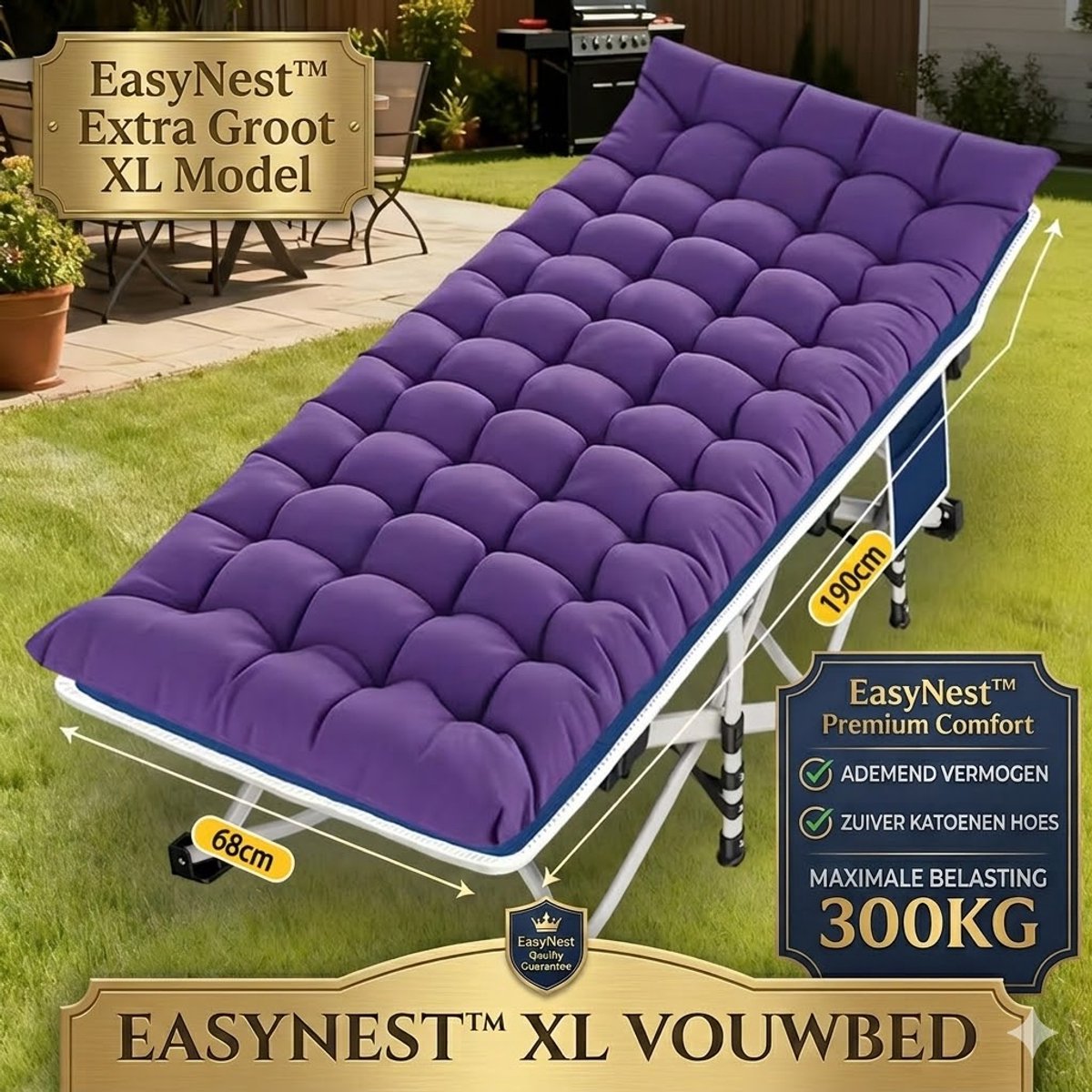 XXL Opvouwbaar Campingbed – Draagbaar Veldbed met Opbergtas – Comfortabel Eenpersoons Slaapbed voor Kamperen, Strand & Reizen