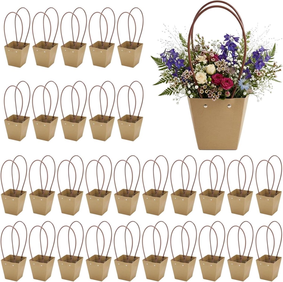 Kraftpapieren Bloemzakken - Boeket Tassen - Bloemen Presenteren - Waterdichte Voering - 30 Stuks - Bruin