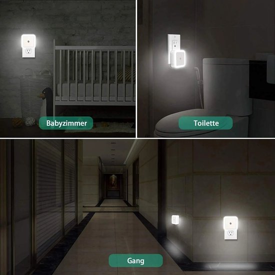 Nachtlampje met 4 warmwitte LED's, stekkerlampje voor kinderen, met lichtsensor, geschikt om te slapen, voor de slaapkamer of als nachtlampje (warm licht). — afbeelding 4