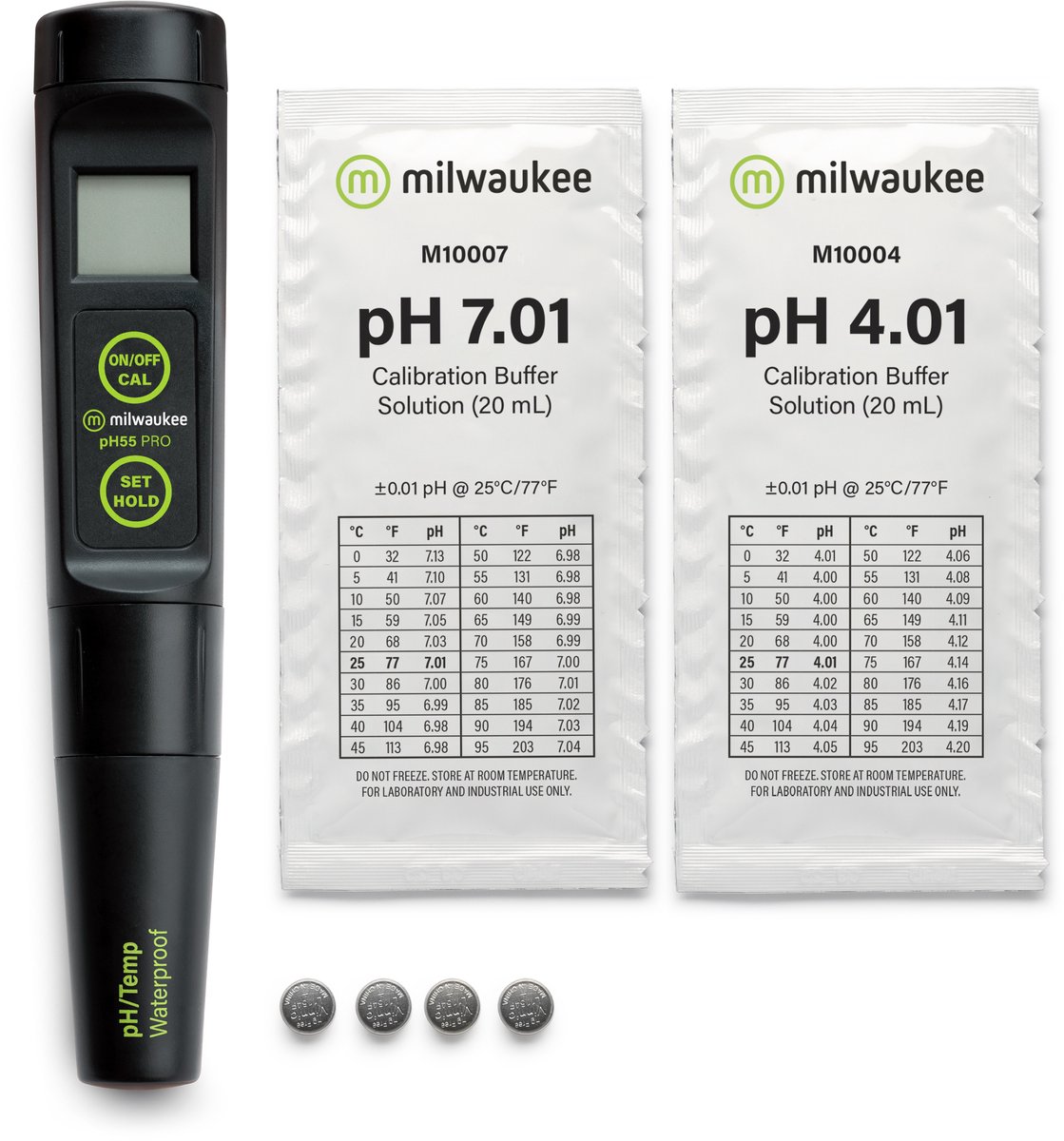 Milwaukee PH55 PRO Waterdichte pH Meter met ATC + extra pH 4.01 buffer (2× pH 4.01 totaal)