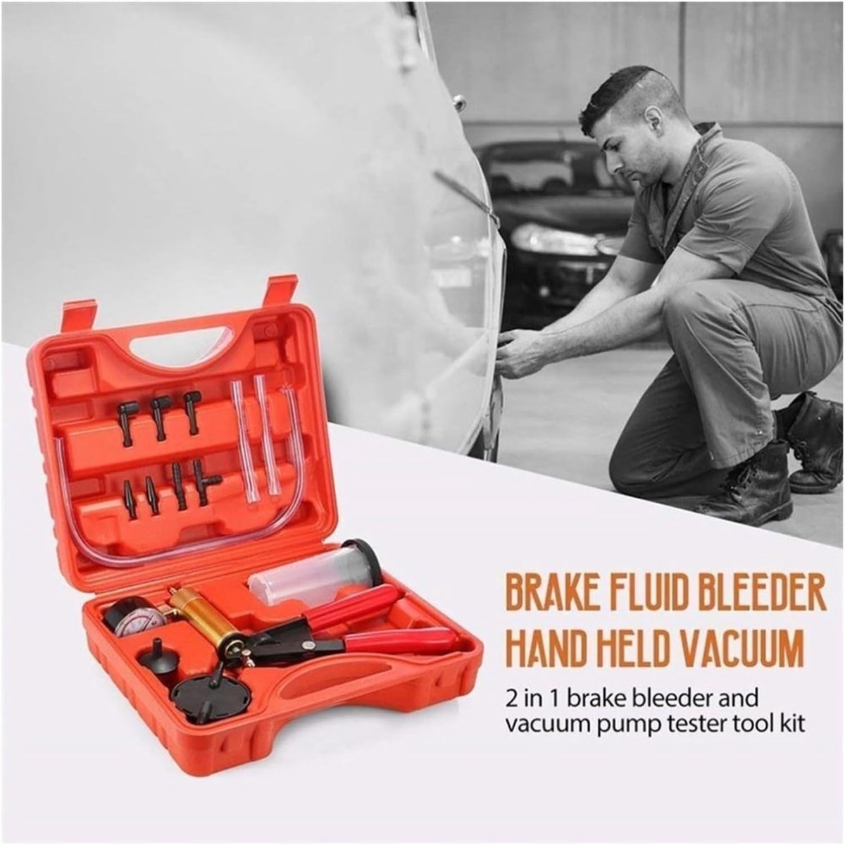 Vacuümpomp Set - Ontluchtingsgereedschap - Auto Onderhoud - 2-in-1 Functie - 120 ml Reservoir - Zilver