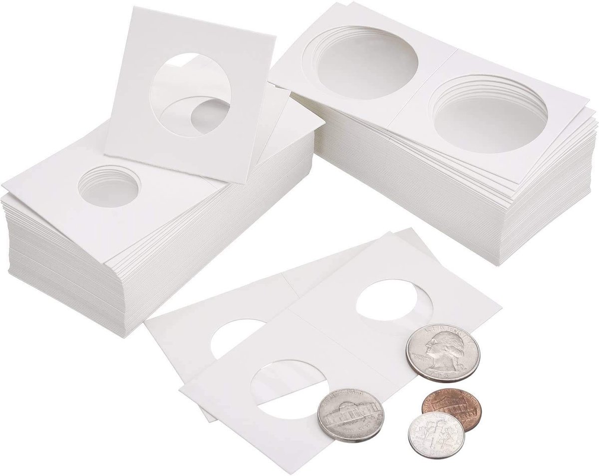 Dailygoods- Munthouder 300 Stuks - Kartonnen Flip - Muntenverzamelmap - Munthouders Zelfklevend - 6 Maten - 2 bij 2 Inch - Muntenhouder