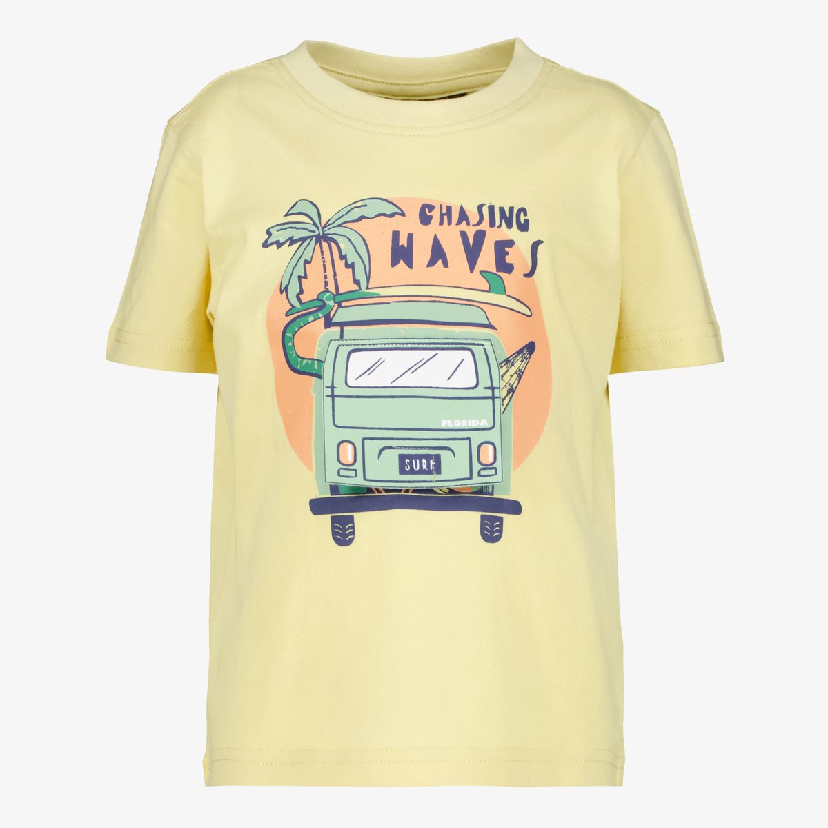 Unsigned jongens T-shirt met busje geel - Maat 98/104