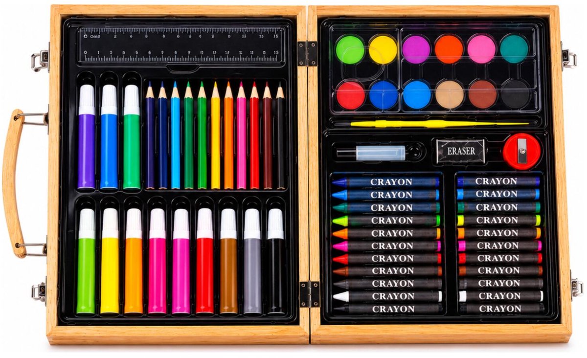 Luxe teken/schilderset koffer 66 delig - Potloden / waskrijt / verf en stiften - Potlodenkoffer / tekenkoffer hobby set