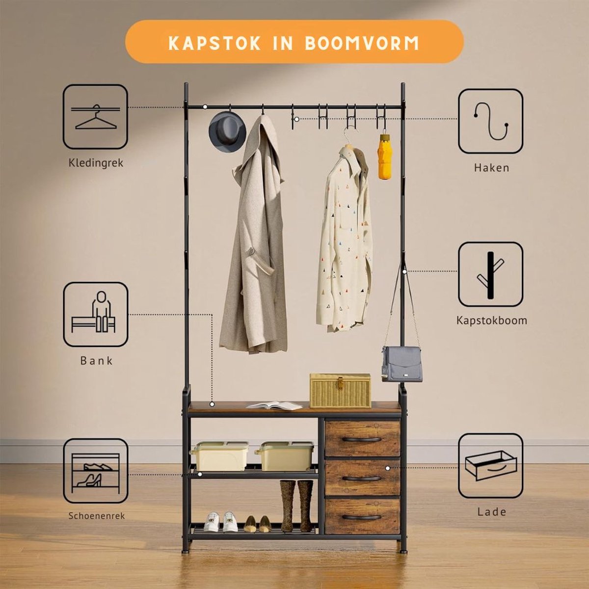 MKSS® Schoenenrek Met Kapstok – Garderoberek – Opbergrek – foto 4