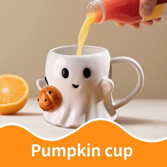 Leuke Halloween Mok - Keramisch Drinkglas - Feestelijke Drankjes - Pompoen Geesten Patroon - 600 ml Inhoud - Multi — afbeelding 4