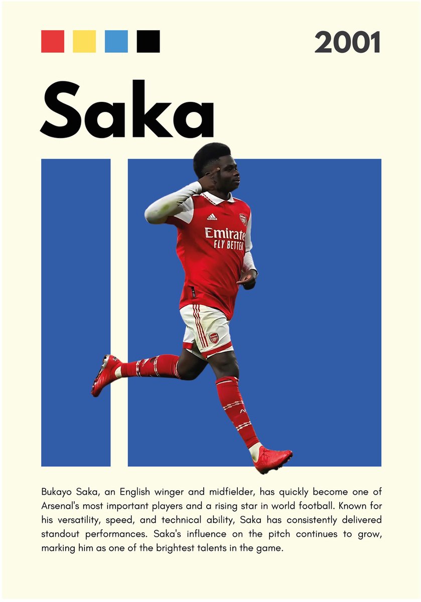 Bukayo Saka Arsenal - Dibond Wandprint - 35x50 cm - Premium Aluminium Wanddecoratie - Voetbal Kunstdruk - Galerij Kwaliteit - Saka Arsenal
