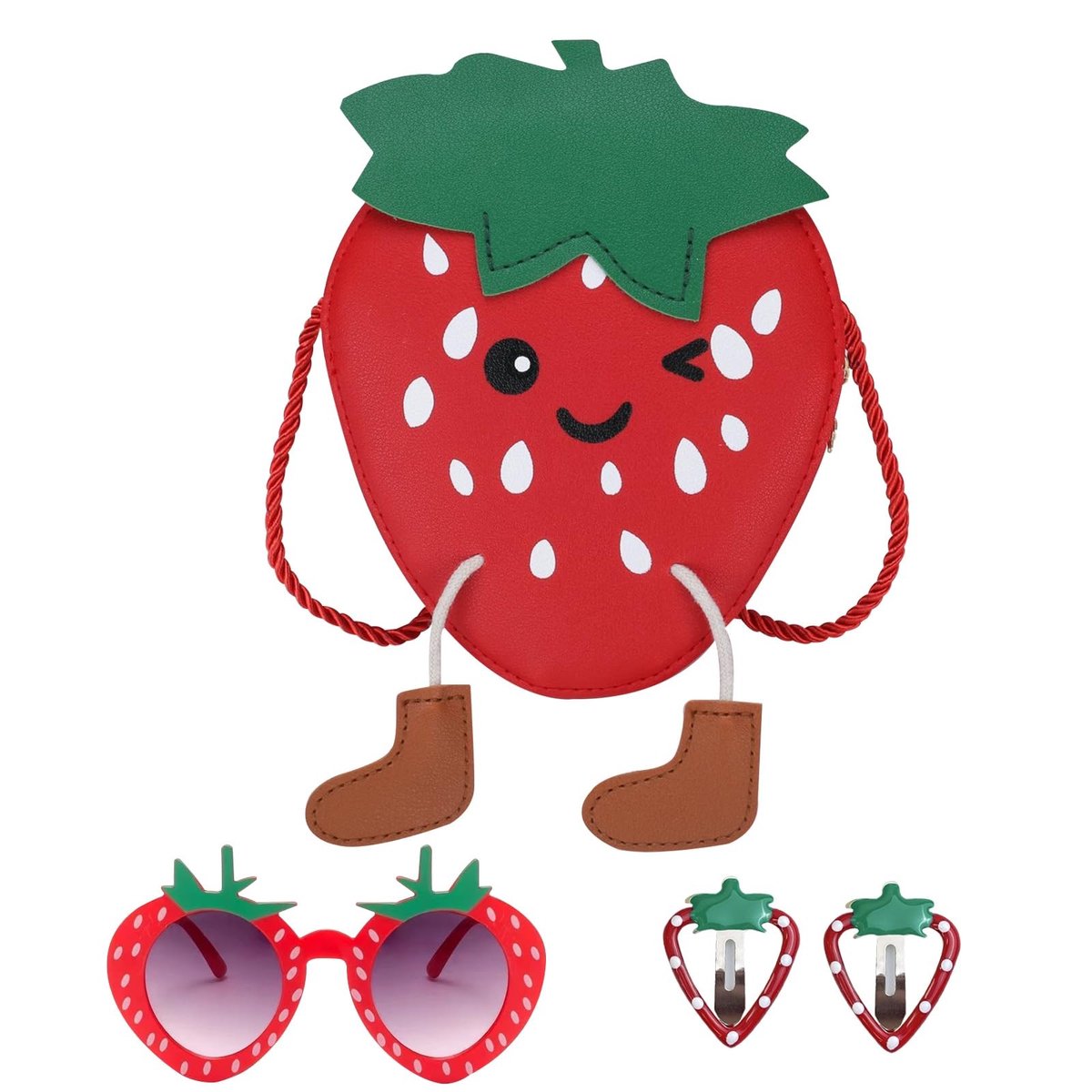 Dailygoods- Handtas met Aardbeienmotief - PU Leren Tas - Geschikt voor Dateren/Shoppen - Inclusief Zonnebril/Haarspelden - Perfect Cadeau voor Meisjes - Ruimte voor Kleine Spullen - Meisjeshandtas