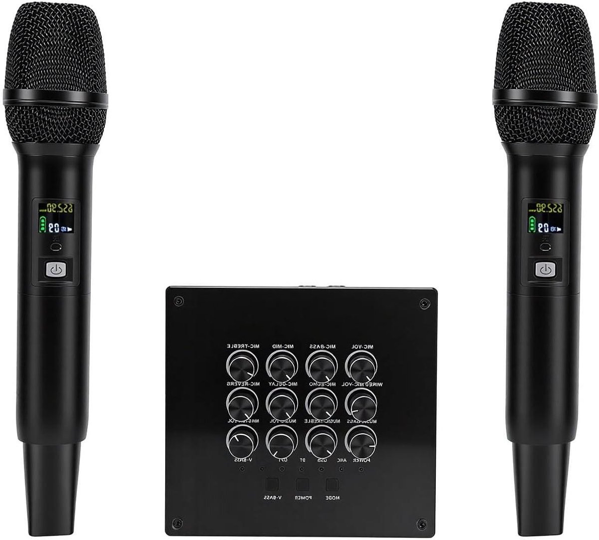 Draadloos Microfoon Systeem - Karaoke Mixer - Feest Geluid - Geïntegreerde Equalizer - Dubbele Microfoons - Zwart