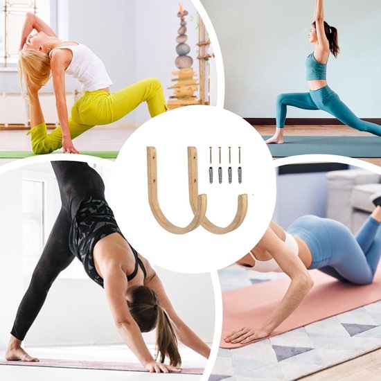 Yogamathouder - Yogamatrek - 2 stuks wandhouder - Home Gym Opslag Oefenpads Houder voor Thuis Indoor Apparatuur Weerstandsbanden Springtouw Foam Rollers Blok Workout — afbeelding 2