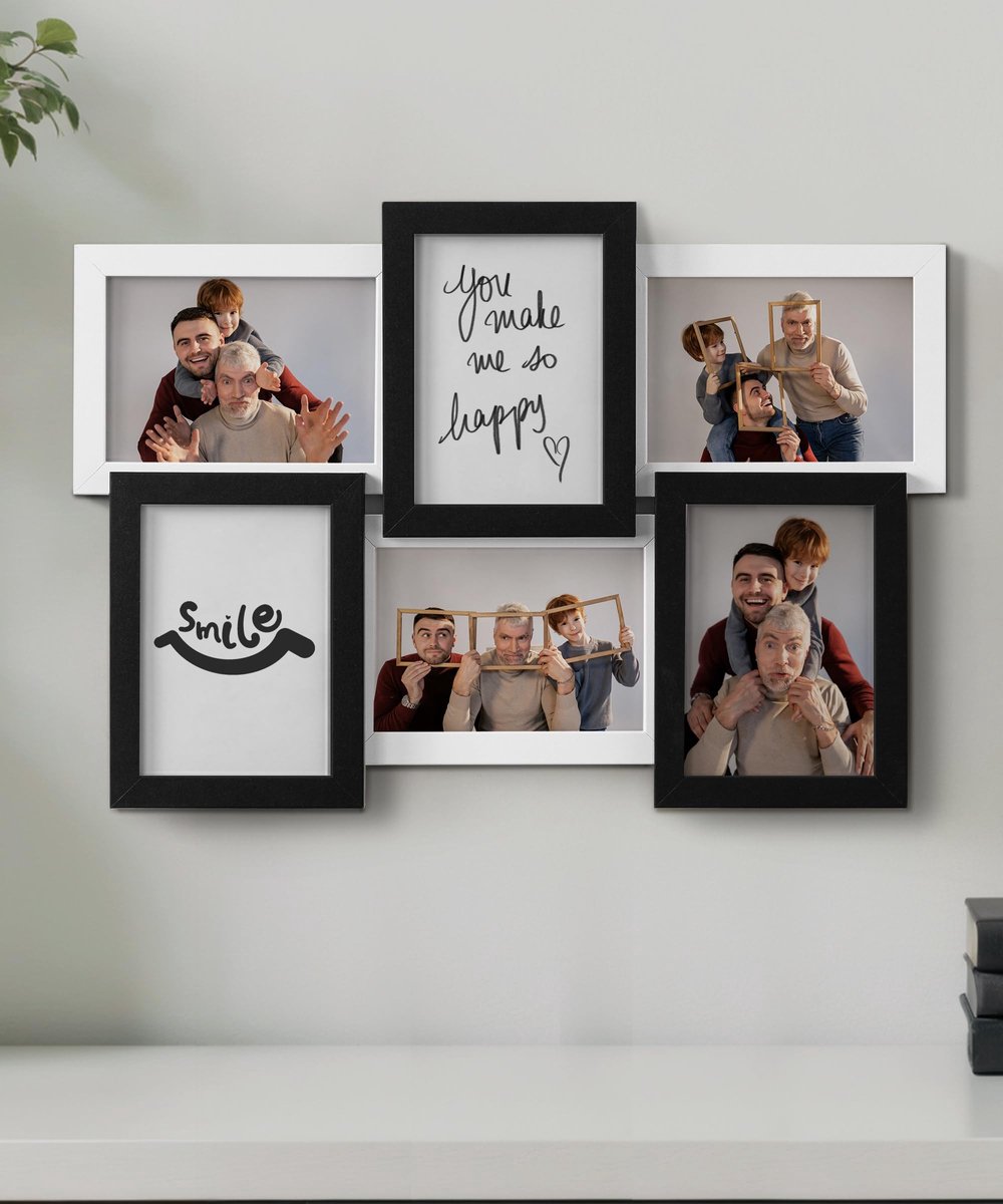 Dailygoods- Fotolijst Collage 6-delig - Fotolijst 10x15 - Zwart/Wit - Multifunctioneel - Modern Ontwerp - Duurzaam Materiaal - Collagelijst
