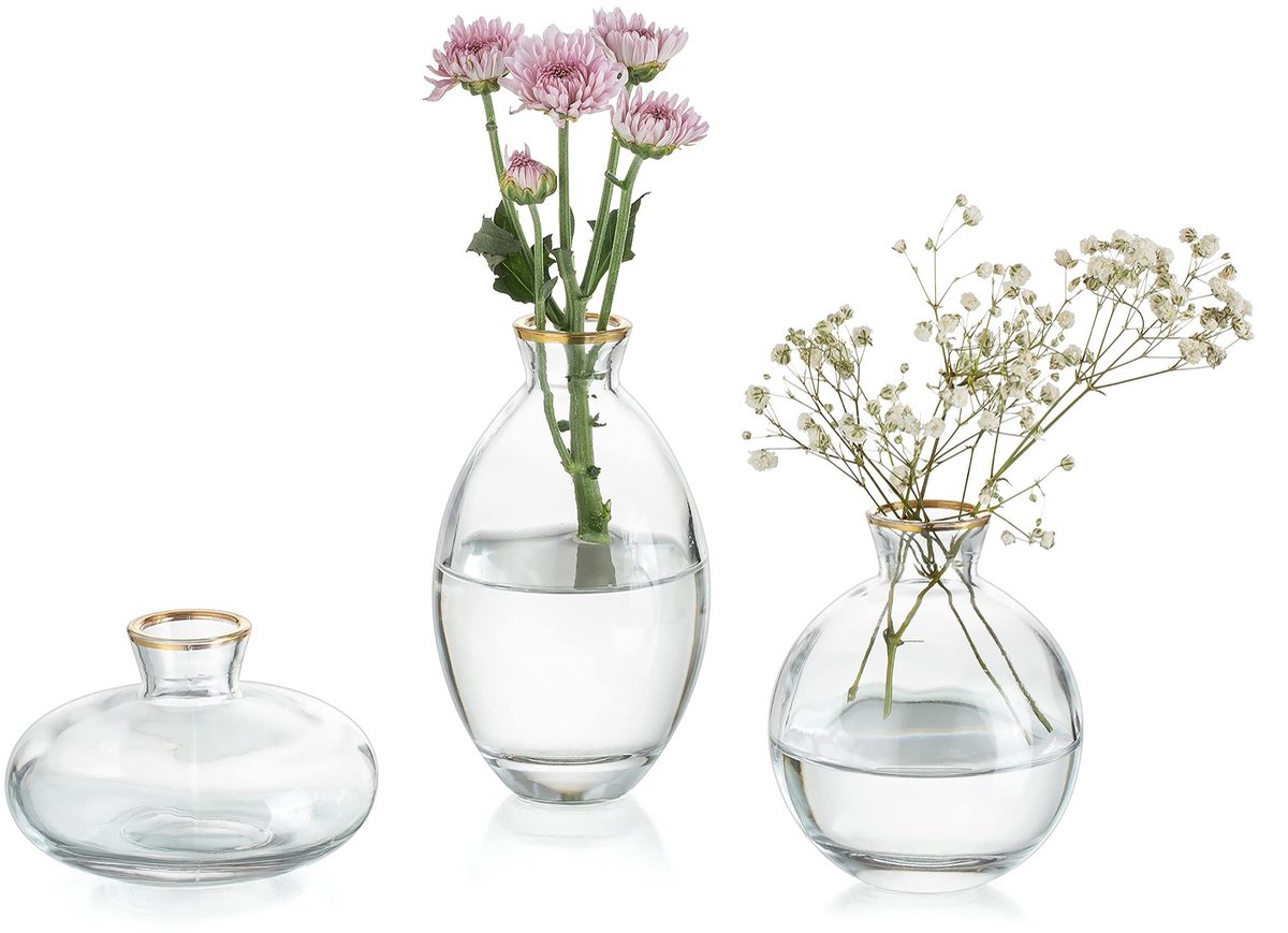 Dailygoods- Vaas Stevig - Handgemaakte Glazen Vazen - 3 Stuks - Vintage Knopvazen - Breekbestendig - Elegante Decoratie - Bloemenvaas