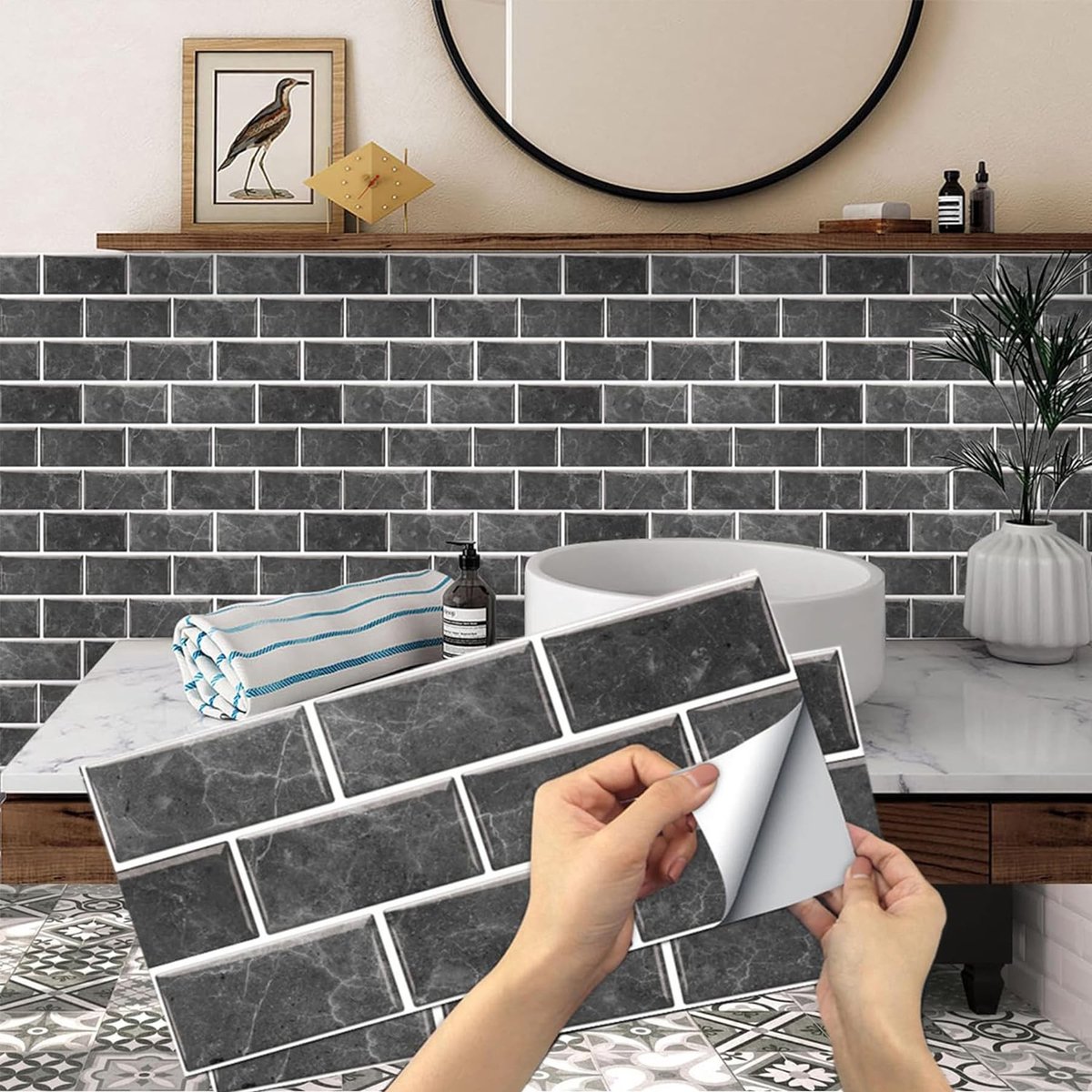 Dailygoods- Tegelstickers 15x30 cm - Decoratieve Stickers - PVC - Muurstickers Keuken - Muurstickers Badkamer - Eenvoudig te Reinigen - Realistische Uiterlijk