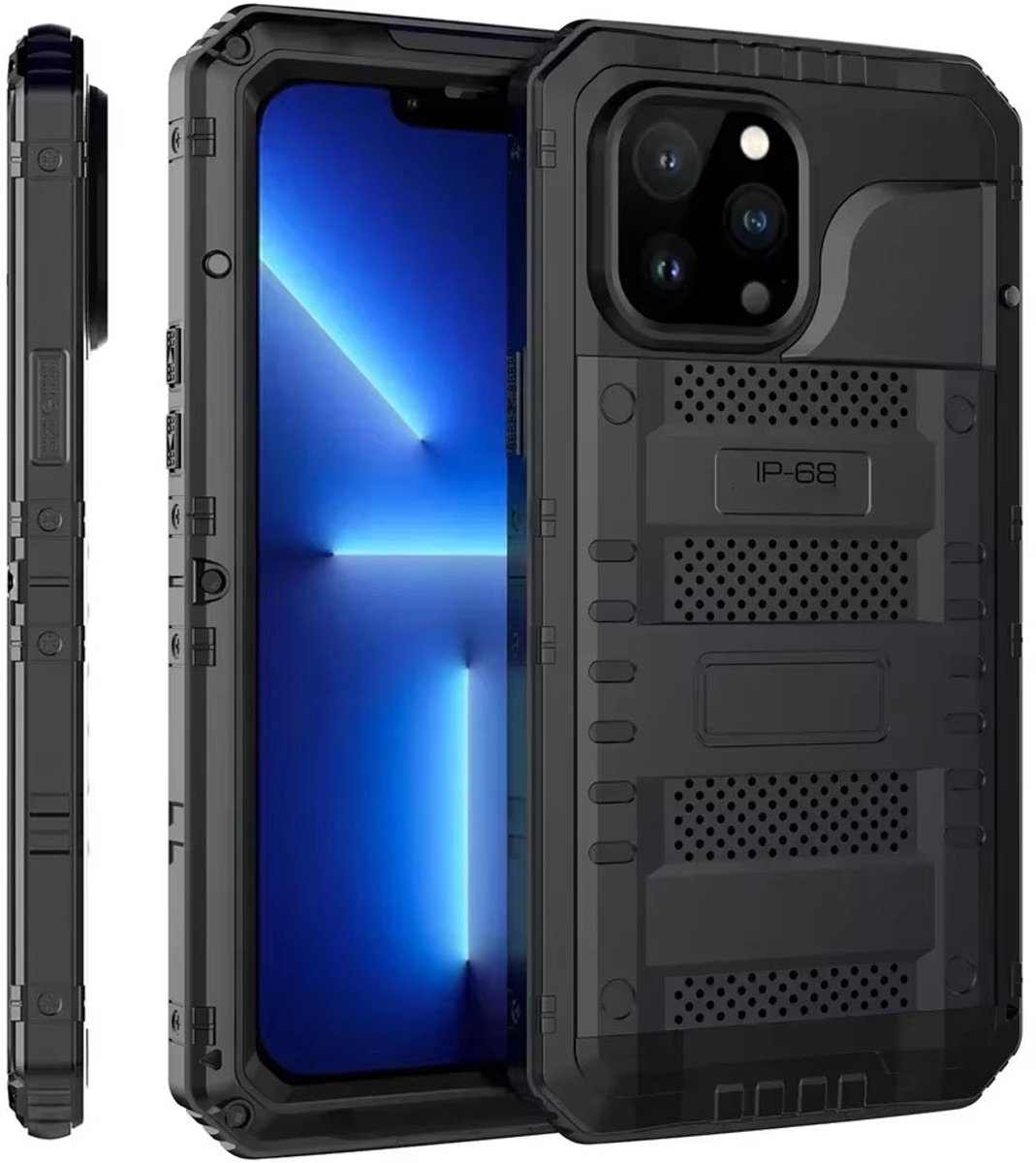 Heavy Duty Armor Metaal Hoes – Militaire Bescherming, IP68 Waterdicht en Schokbestendig Geschikt voor iPhone 15 Pro Max – iPhone 15 Pro Max Hoes, Robuuste Telefoonhoes, Waterdichte iPhone Hoes