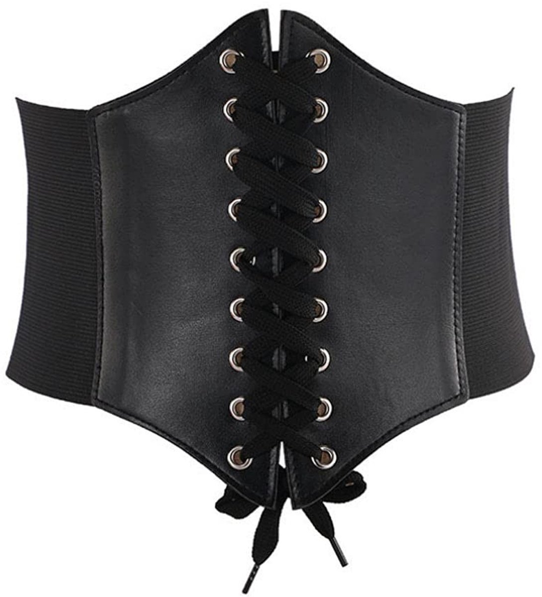 Dailygoods- Veterkorset Zwart - Tailleriem Dames - Elastische Riem - Brede Riem - PU Leer - Afmetingen 65 x 12 cm