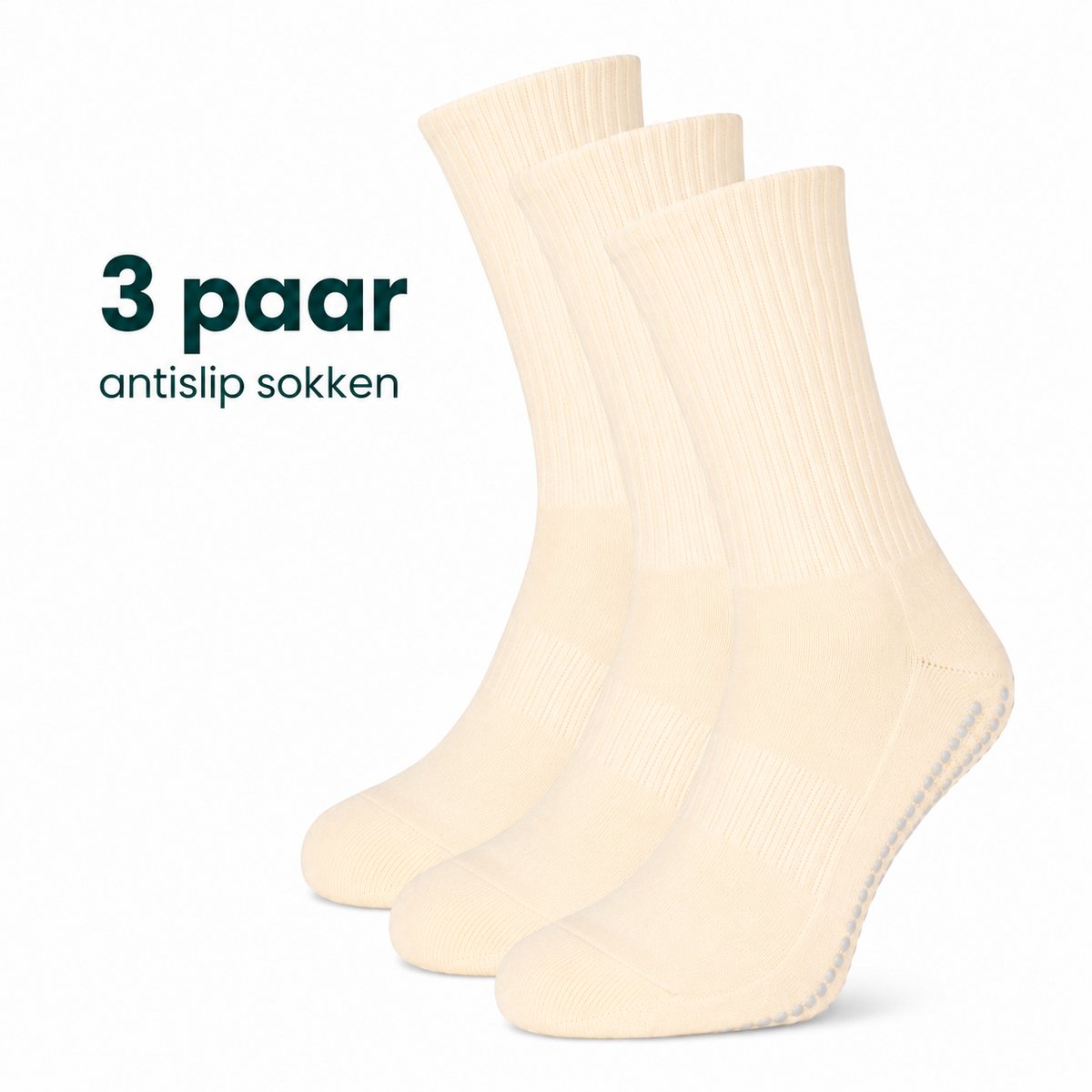 MindBaas - Antislip Sokken - 3 paar - Beige - Maat 36-41 - Premium Katoen - Gripsokken - Pilates Sokken - Yoga Sokken - Sportsokken - Tennissokken - Wielrensokken - Reformer