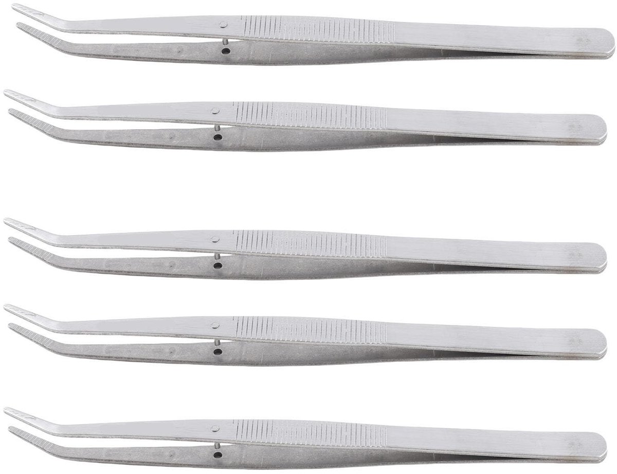 Dailygoods- Naaimachinepincet Set van 5 - Gebogen Pincet - Roestvrij Staal - Precisie Pincet - Ergonomisch Ontwerp - Voor Nauwkeurig Naaiwerk