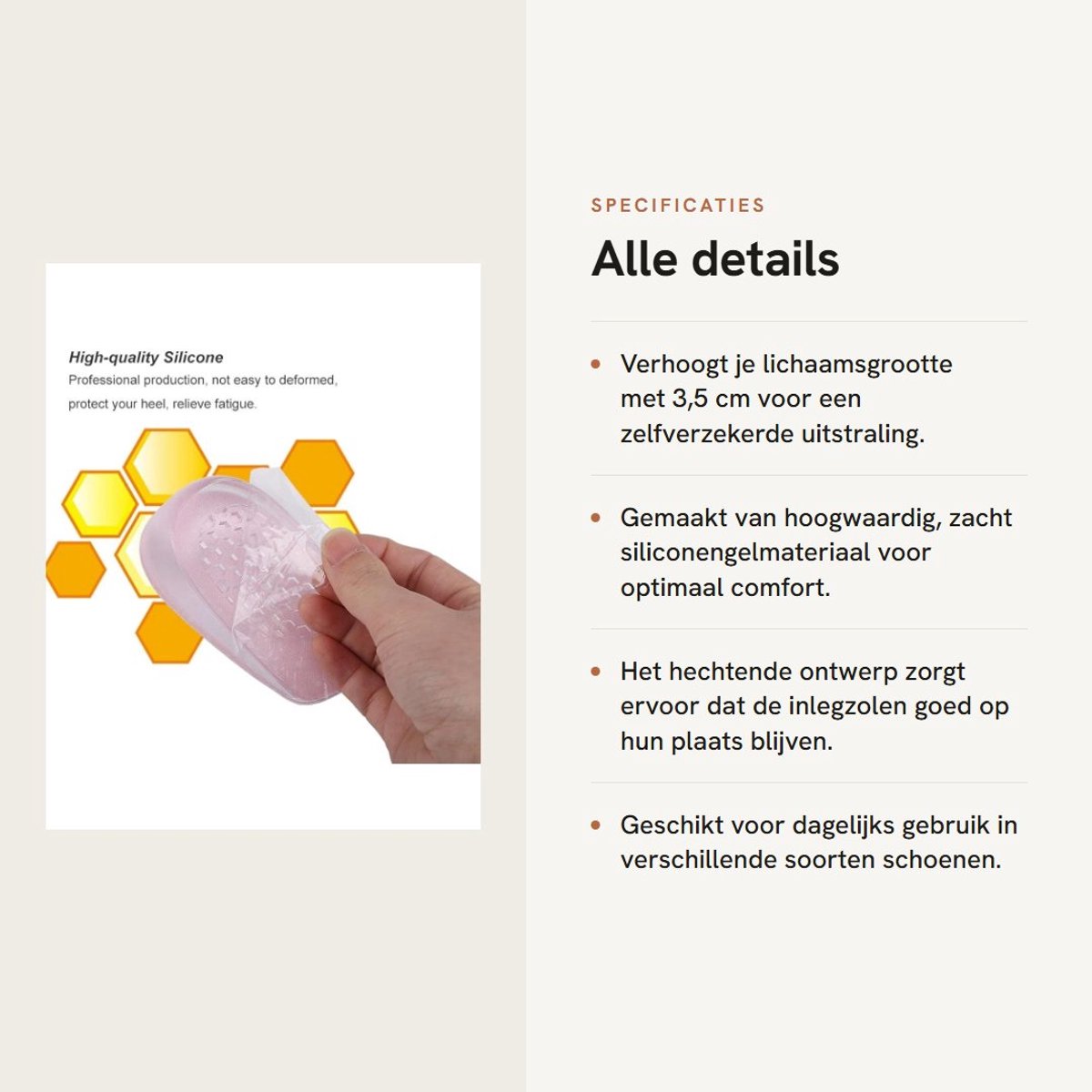 Dailygoods- Inlegzool Hoogte Verhogen - Zelfklevende Siliconen Gel - Hielsteun - Comfortabel - 1 Paar - Afmetingen 10,5 x 6,5 cm - Hielverhogers