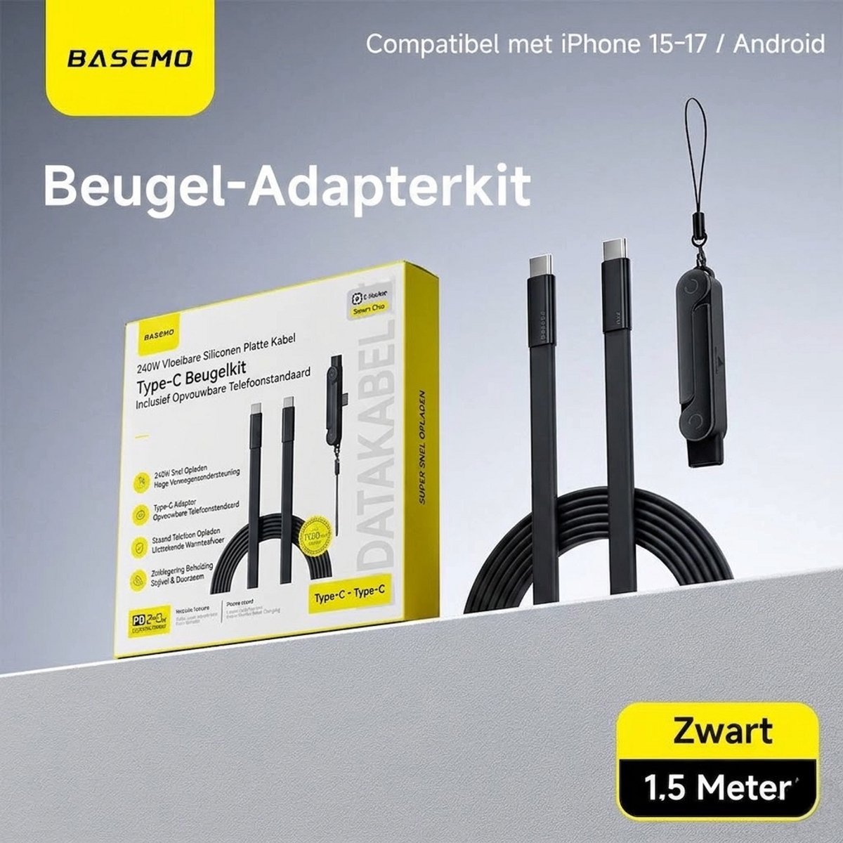 Image of Basemo Usb C naar Usb C - Kabel - Snelladen PD 3.0 - 240W - 1.5M