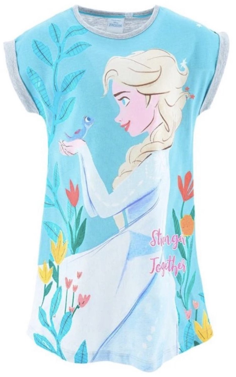 Disney Frozen Nachthemd - Korte Mouw - Katoen - Grijs/Blauw - 8 Jaar