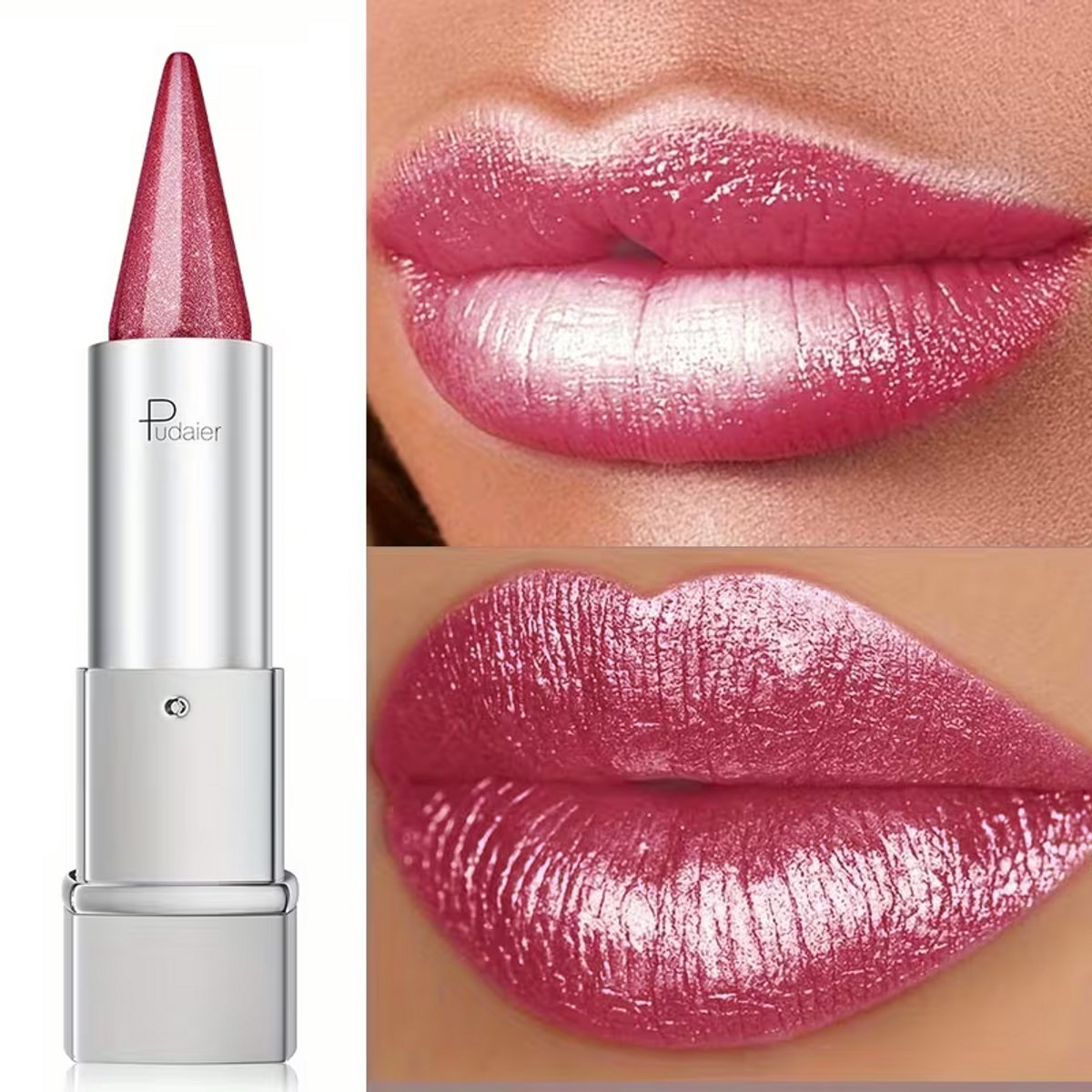 Metallic Roze Glitter Lipstick - Waterproof Shimmer Lippenstift met Langdurige Glans