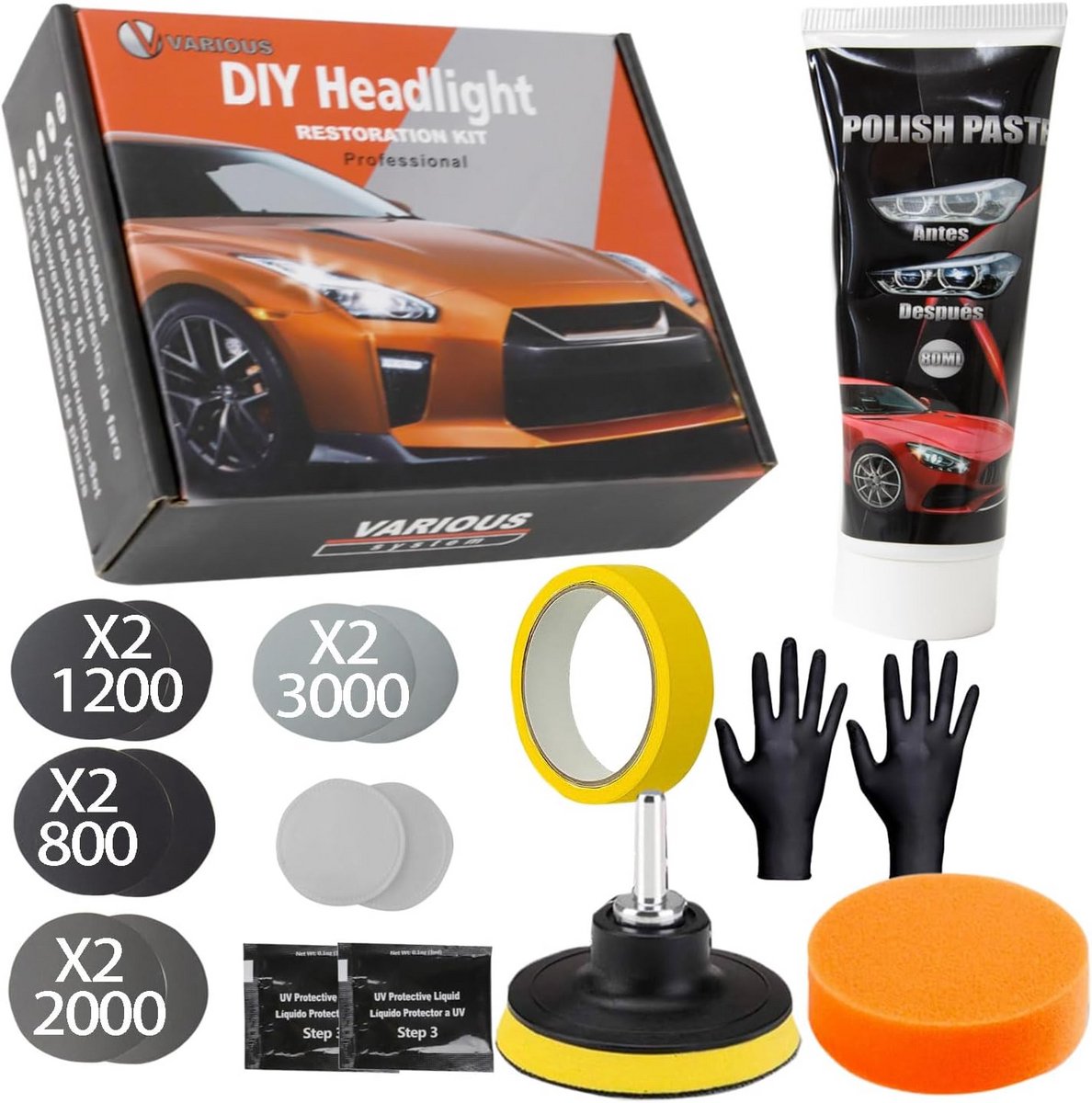 Koplamp Restauratie Kit - Koplamp Polijsten - Auto Onderhoud - Zonder Demontage - Herstelt Twee Lampen - Kit