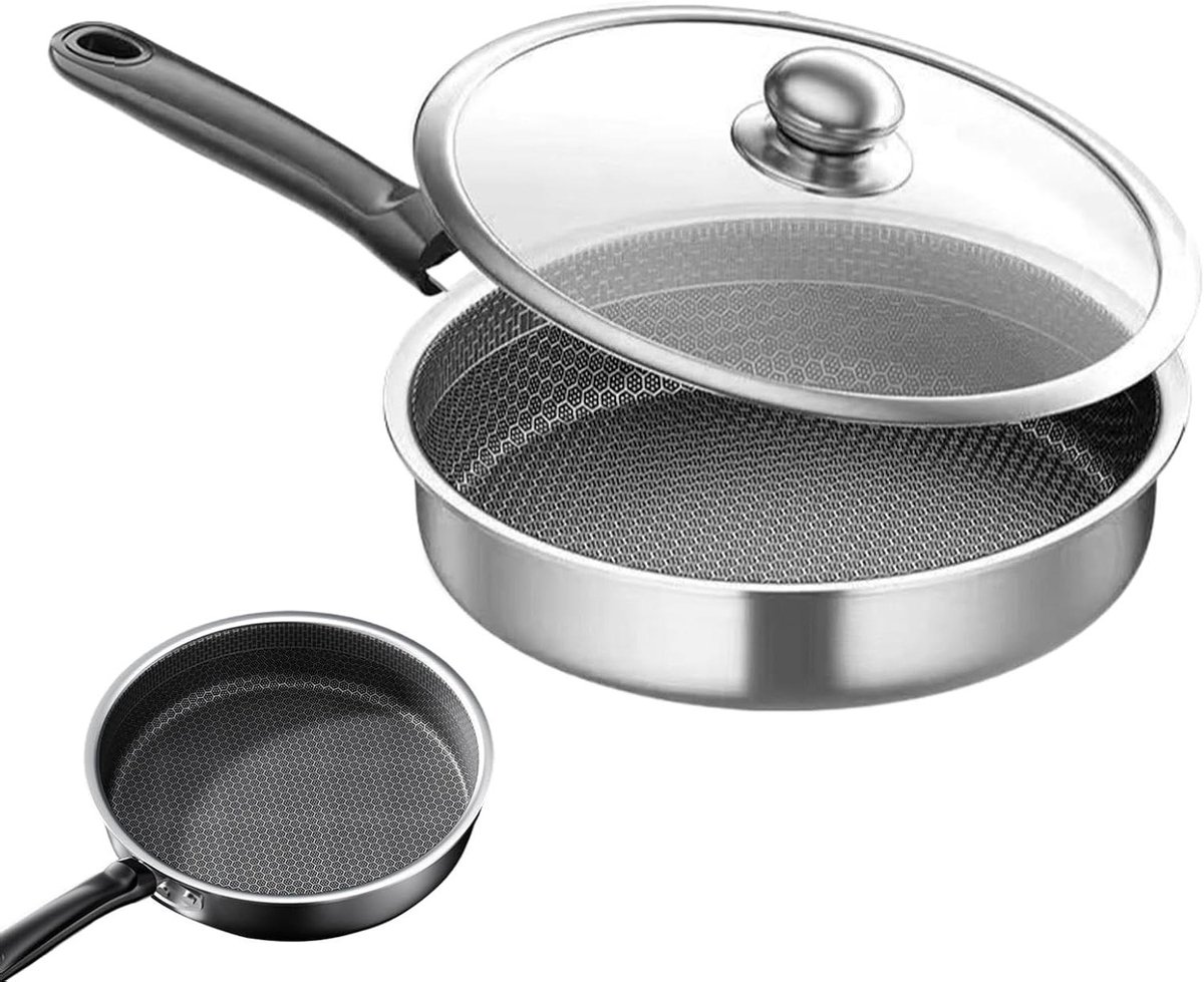 Roestvrijstalen Koekenpan Inductiepan Keukenpan Dagelijks Koken Gelijkmatige Warmteverdeling 26 cm Zilver