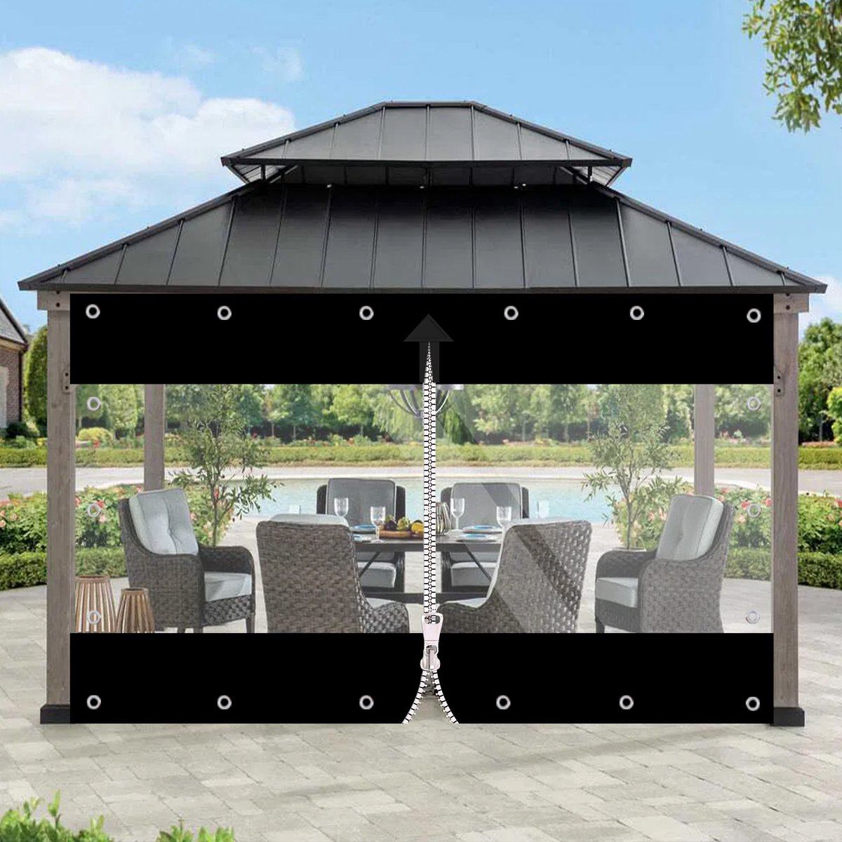SHANNA Heavy Duty Transparant Afdekzeil - Waterdicht & UV-Bestendig - Met Rits en Inslagringen - Beschermzeil voor Pergola, Gazebo en Buitenpatio