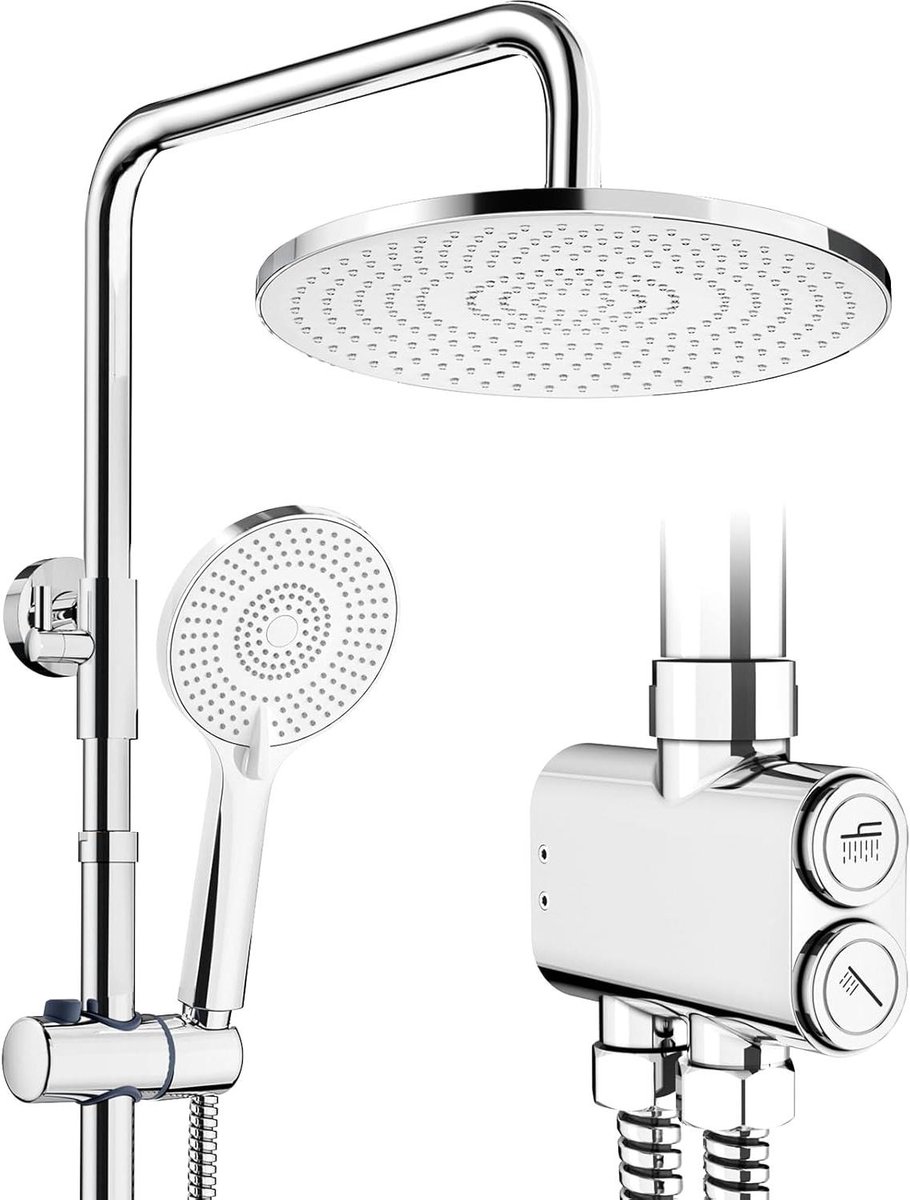 Rainsworth Regendouche zonder armatuur, chroom, 25 cm, ronde regendouche en 3 straalsoorte