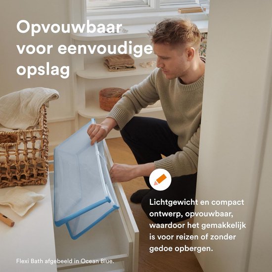 Stokke Flexi Bath (Sandy Beige) met houder voor pasgeborenen - duurzaam en gemakkelijk op te bergen - comfortabel thuis of onderweg - ideaal voor pasgeborenen tot 48 maanden van Stokke — afbeelding 4
