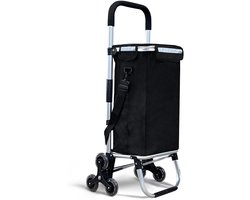 VOUNOT 6 Wheels Aluminum Shopping Trolley with Waterproof Insulated Compartment, Shopping Trolley, Foldable, 3-in-1, Bag, Trolley, Staircase, Black