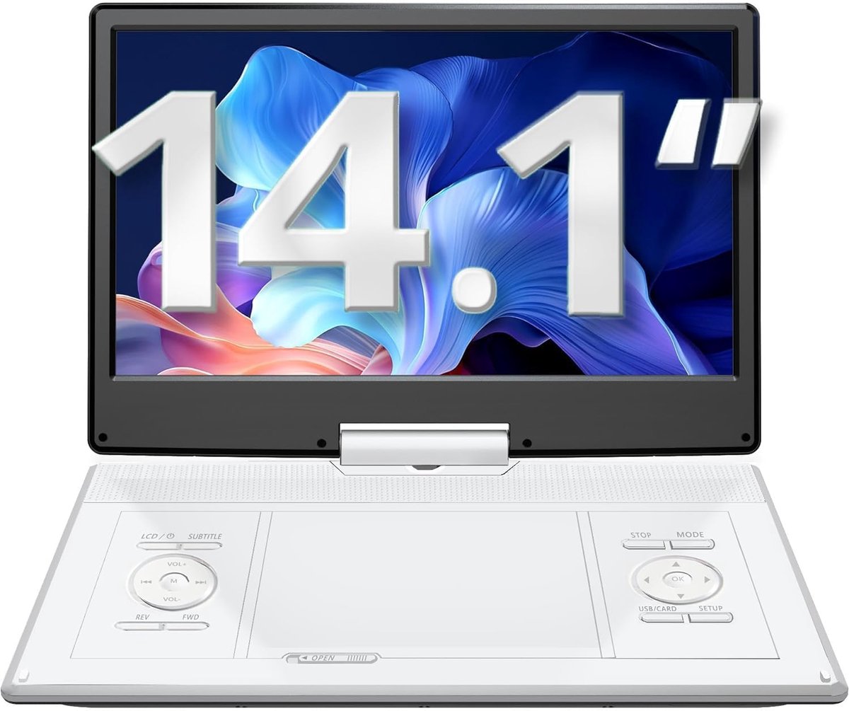 Draagbare DVD-speler - Auto Entertainment - Films Kijken - 14 Inch Draaiend Scherm - 6 Uur Batterij - Wit
